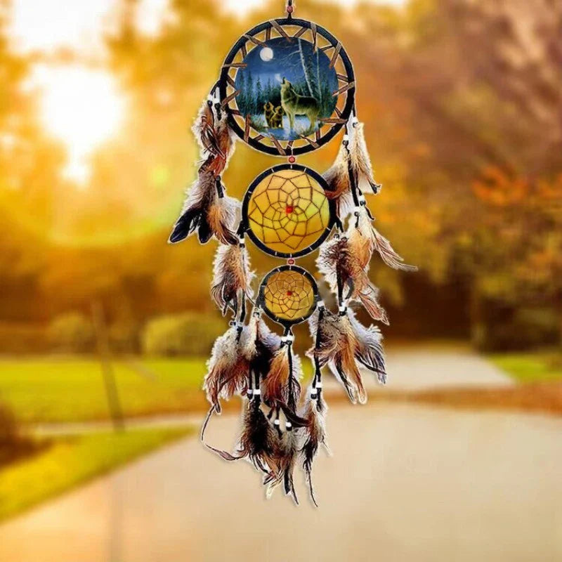 Wolf Dreamcatcher Native American Style Textile Wall Hanging Decor | Buddhive