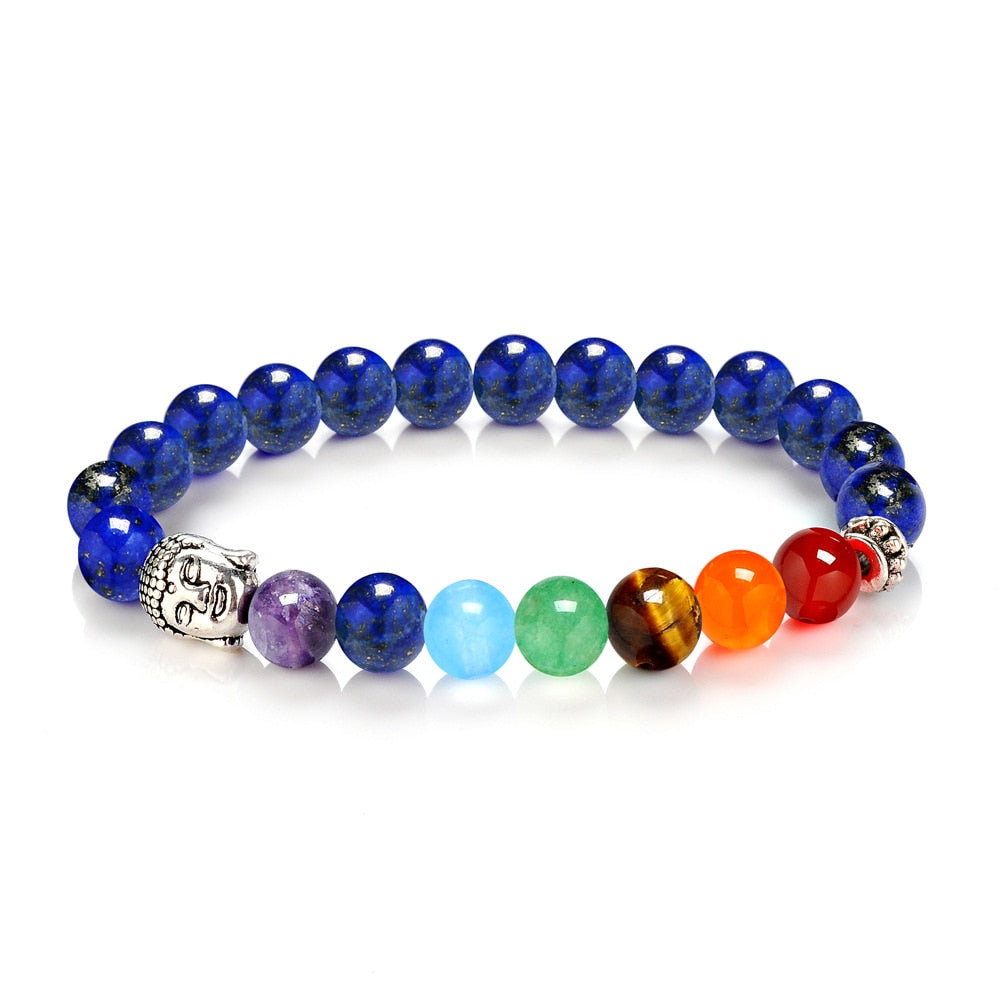 Buddha Bracelet Multicolor Natural Stones - Tiger Eye & Chakra Gemstones - 7.5 inch | Buddhive