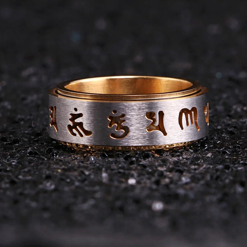 Buddhist Mantra Ring Titanium - 8mm Spinning Band for Men - Lead-Free Meditation Jewelry | Buddhive