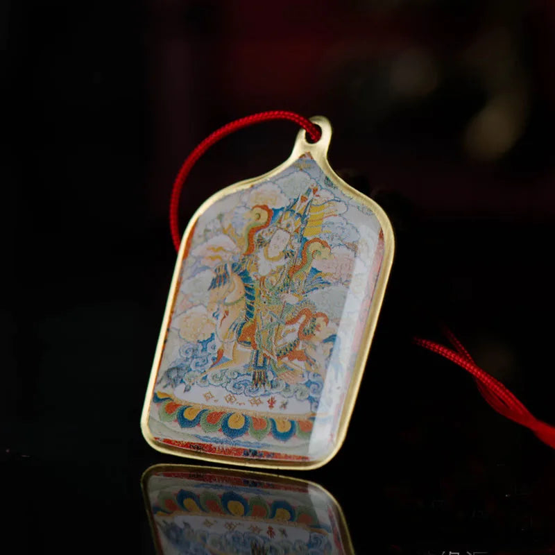 Tibetan Buddhist Amulet Pendant - Rectangle Solitaire Sacred Talisman | Buddhive