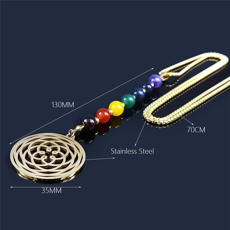 7 Chakra Necklace Lotus Flower Pendant - Natural Stone & Stainless Steel Women's Jewelry | Buddhive