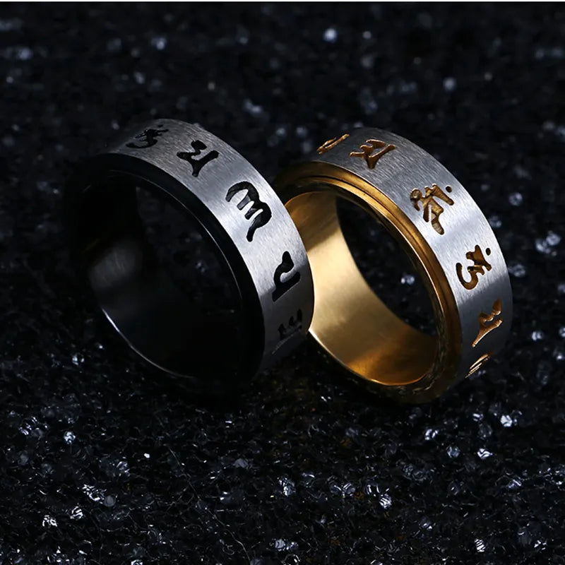 Buddhist Mantra Ring Titanium - 8mm Spinning Band for Men - Lead-Free Meditation Jewelry | Buddhive