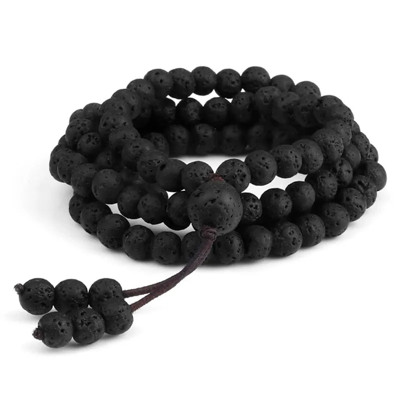 Natural Lava Stone Mala Bracelet - Buddhist Prayer Beads - Meditation & Grounding | Buddhive
