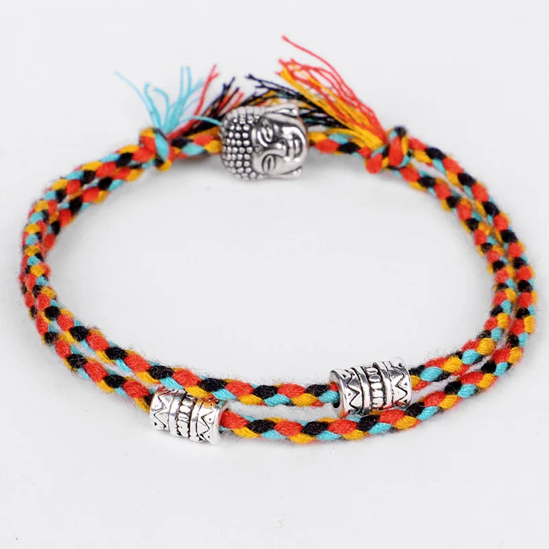 Buddha Head Bracelet Woven Cotton | Adjustable Buddhist Meditation Bracelet | Buddhive