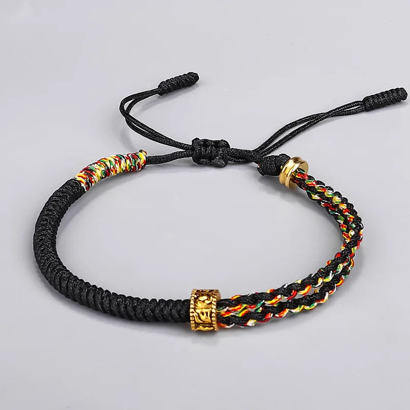 Tibetan Buddhist Monk Bracelet - Handwoven Black & Yellow Cotton Rope | Buddhive