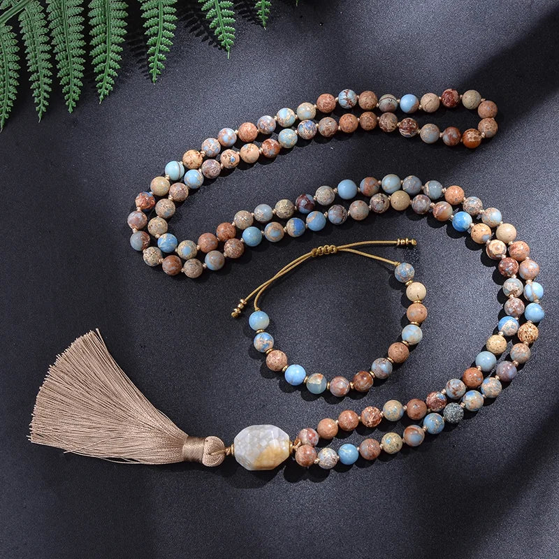 Tibetan Mala Beads Multi-Stone 108 Prayer Necklace - Natural Gemstone Meditation Japamala | Buddhive