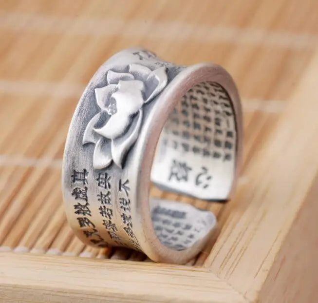 Lotus Sutra Ring 990 Sterling Silver Buddhist Jewelry - Vintage Unisex Design | Buddhive