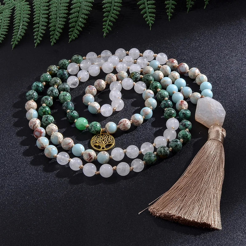 African Jade Necklace & Bracelet Set - Natural Stone Buddhist Jewelry | Buddhive