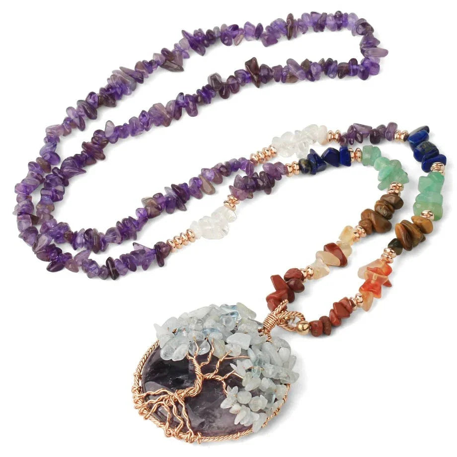 Tree of Life Necklace Multicolor Gemstone Copper Pendant | Buddhist Jewelry | Buddhive