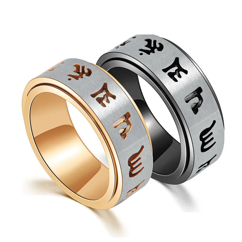 Buddhist Mantra Ring Titanium - 8mm Spinning Band for Men - Lead-Free Meditation Jewelry | Buddhive