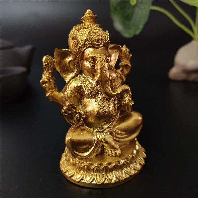 Ganesh Statue on Lotus - Golden 4-Arm Hindu Deity Figurine - Good Luck & Prosperity | Buddhive