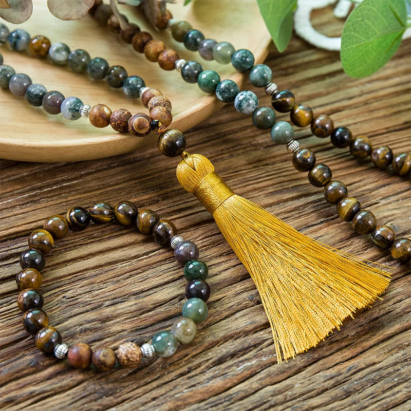 Mala Beads 108 Yellow Tiger Eye Stone - Tibetan Buddhist Prayer Necklace for Meditation | Buddhive