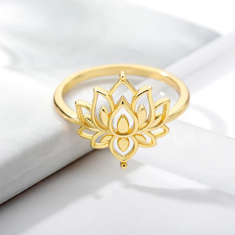 Lotus Ring Stainless Steel Buddhist Symbol - Elegant Spiritual Jewelry for Women | Buddhive