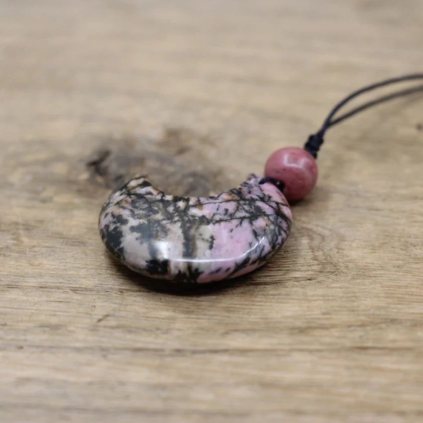 Crescent Moon Gemstone Necklace Natural Stone Half Moon Pendant | Buddhive
