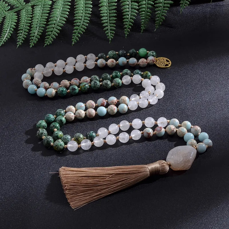African Jade Necklace & Bracelet Set - Natural Stone Buddhist Jewelry | Buddhive