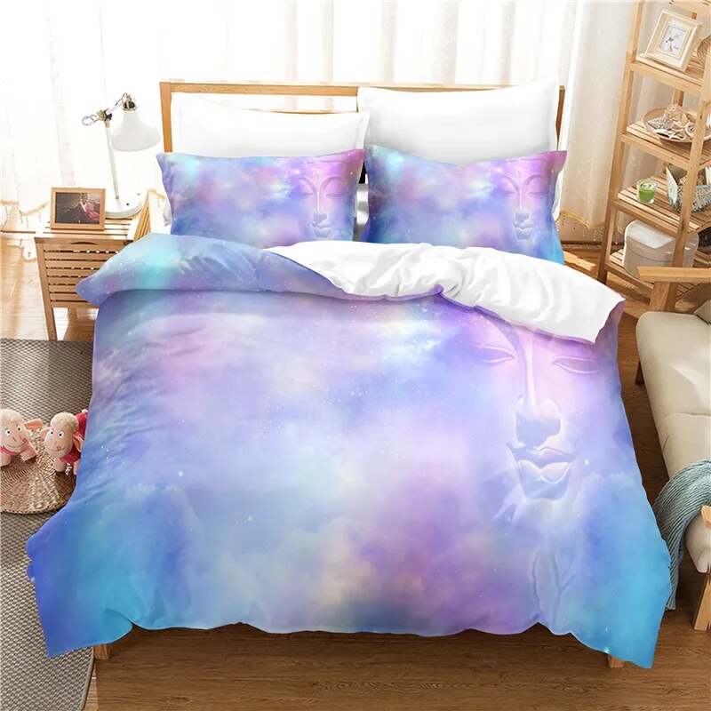 Buddha Duvet Cover Celestial Sky Design - Soft Microfiber Bedding Set for Spiritual Bedroom | Buddhive