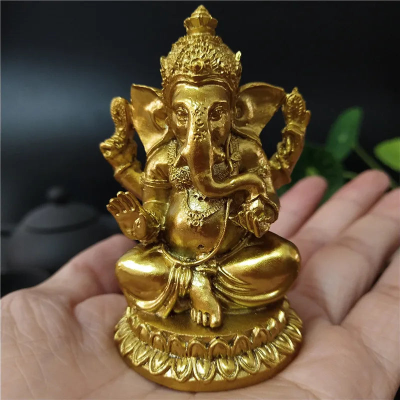Ganesh Statue on Lotus - Golden 4-Arm Hindu Deity Figurine - Good Luck & Prosperity | Buddhive