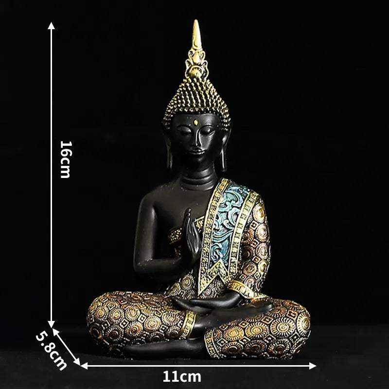 Thai Buddha Statue - Hand-Painted Black & Gold Resin - Traditional Thailand Style | Buddhive