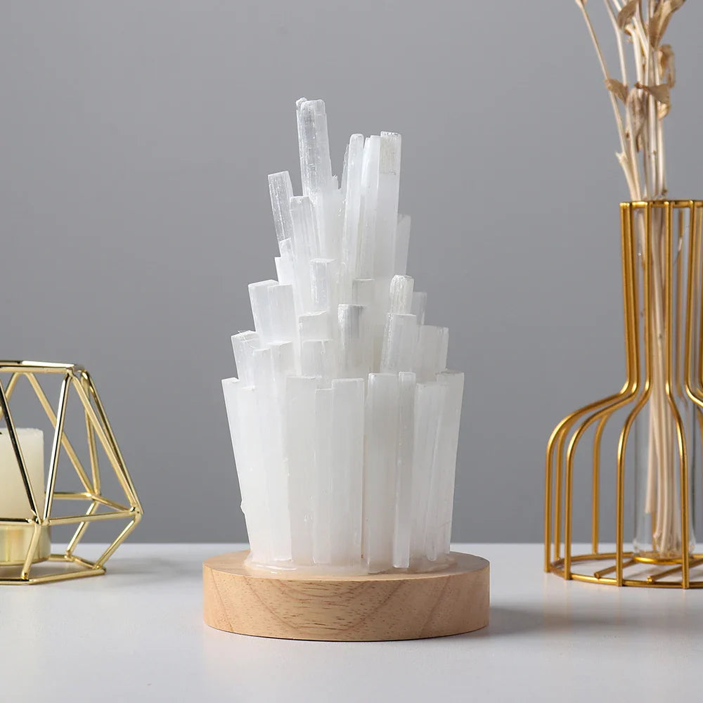 Selenite Lamp White Crystal Tower - Natural Healing Stone Light for Zen Decor & Meditation | Buddhive