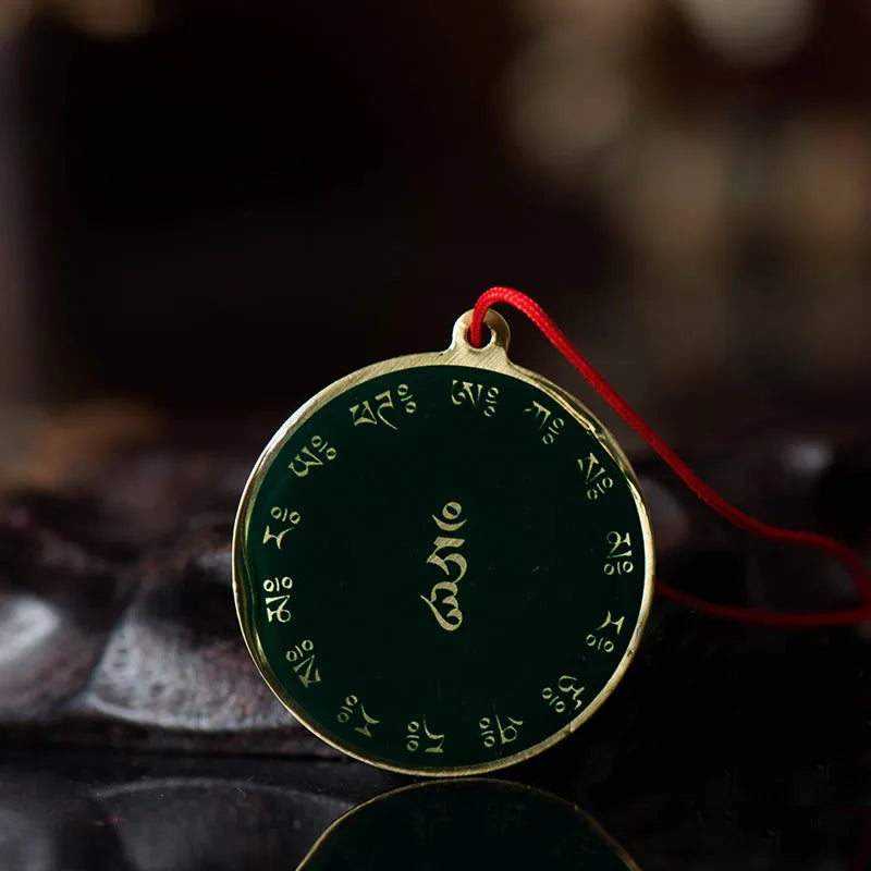 Tibetan Lion Thangka Amulet Necklace - Copper Protection Pendant | Buddhive