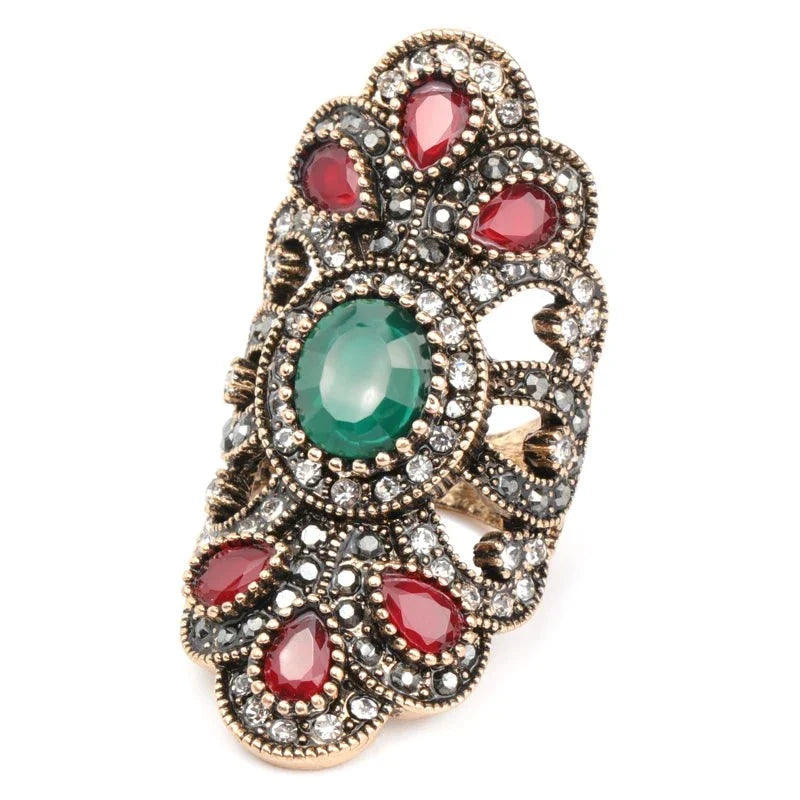 Tibetan Ring for Women - Geometric Resin Buddhist Ring Set - Vintage Spiritual Jewelry | Buddhive
