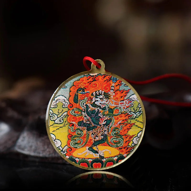 Tibetan Lion Thangka Amulet Necklace - Copper Protection Pendant | Buddhive
