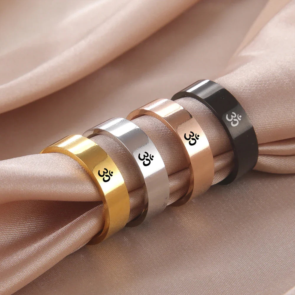 Om Ring Stainless Steel Buddhist Jewelry - Sacred Symbol Mantra Band | Buddhive