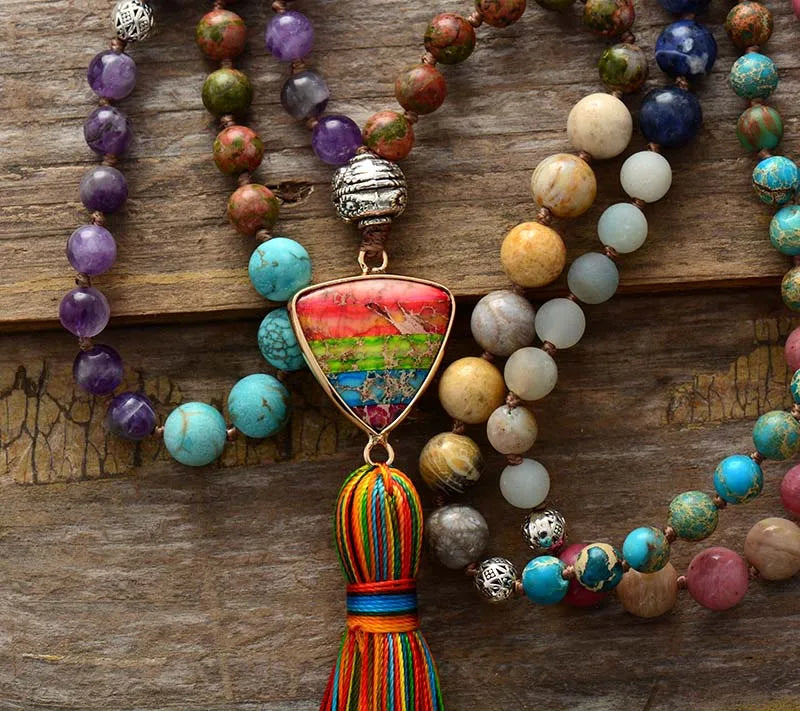 Mala Beads 108 Tibetan Multi-Stone Natural Gemstone Prayer Necklace for Meditation | Buddhive