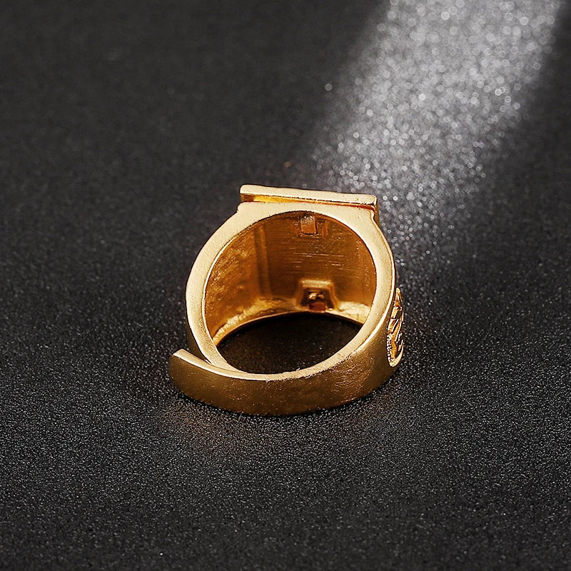 Tibetan Buddhist Ring Men - 24K Gold Plated Copper 17mm Wide Band | Buddhive