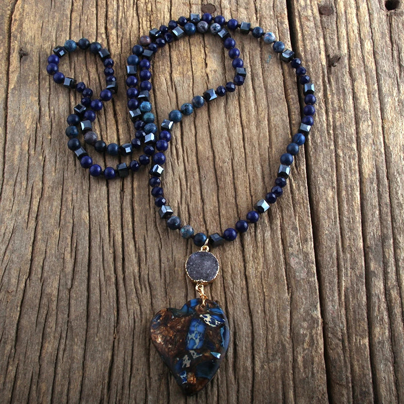 Blue Heart Gemstone Necklace - Natural Stone Pendant - Buddhist Jewelry | Buddhive