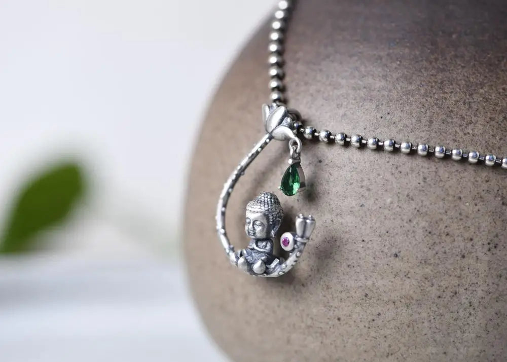 Buddha Pendant Sterling Silver Buddhist Deity - Spiritual Protection Necklace | Buddhive