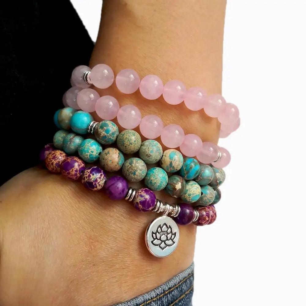 Tibetan Quartz Mala Beads Bracelet - 8mm Natural Stone - Meditation Prayer Jewelry | Buddhive