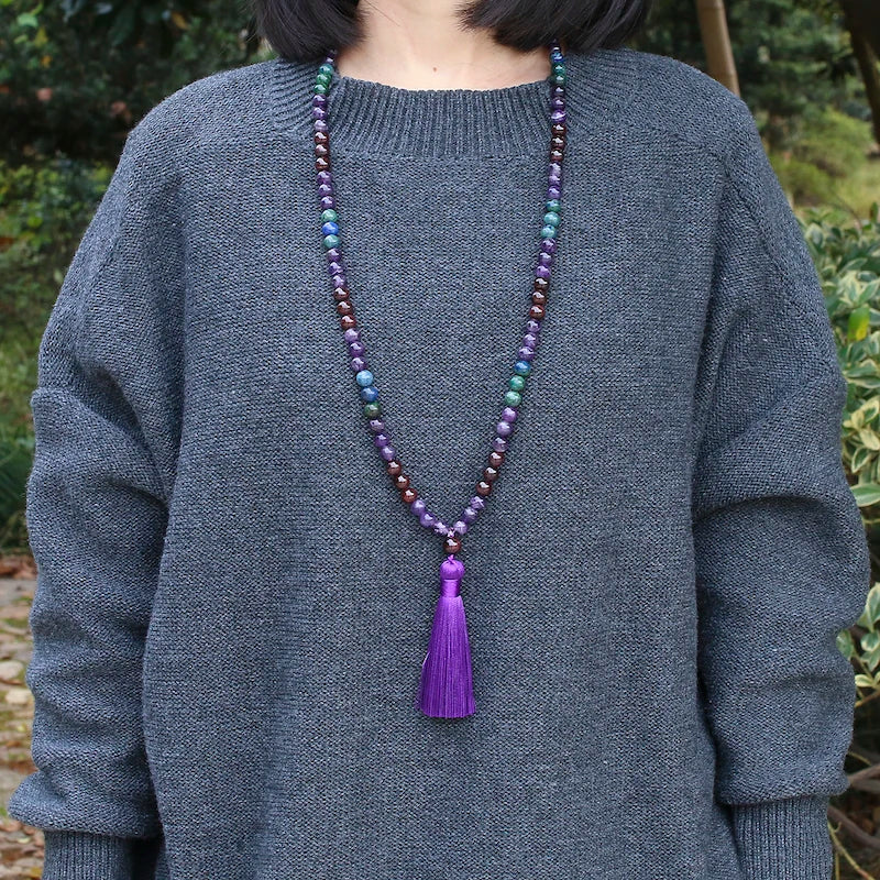 Mala Beads 108 Amethyst Prayer Necklace - Tibetan Buddhist Meditation Japamala | Buddhive