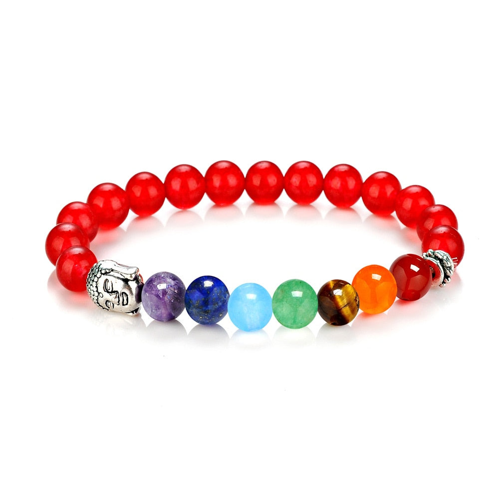 Buddha Bracelet Multicolor Natural Stones - Tiger Eye & Chakra Gemstones - 7.5 inch | Buddhive