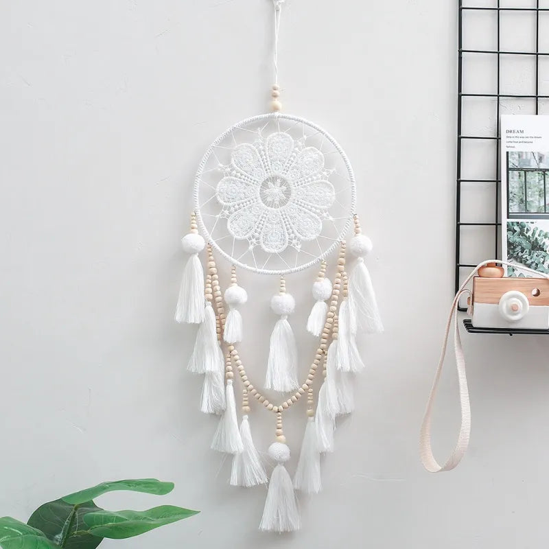 White Dreamcatcher Boho - Plant Fiber Handwoven - Bedroom Decor & Peaceful Sleep | Buddhive