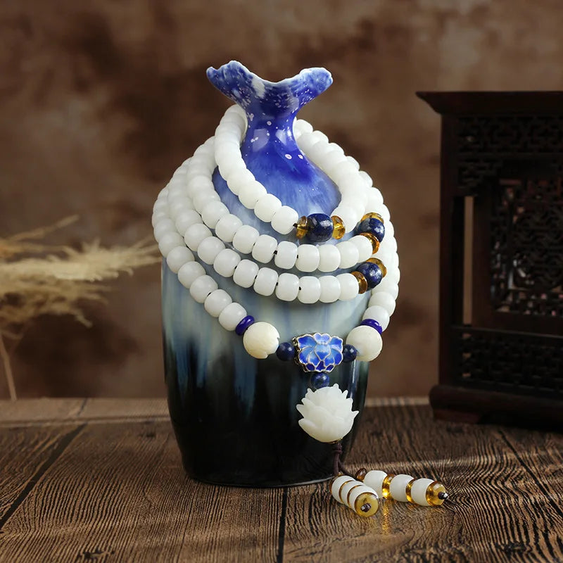 Tibetan Mala Beads White Stone 108 Prayer Beads - Meditation & Mantra Practice | Buddhive