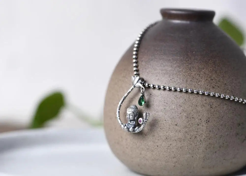 Buddha Pendant Sterling Silver Buddhist Deity - Spiritual Protection Necklace | Buddhive