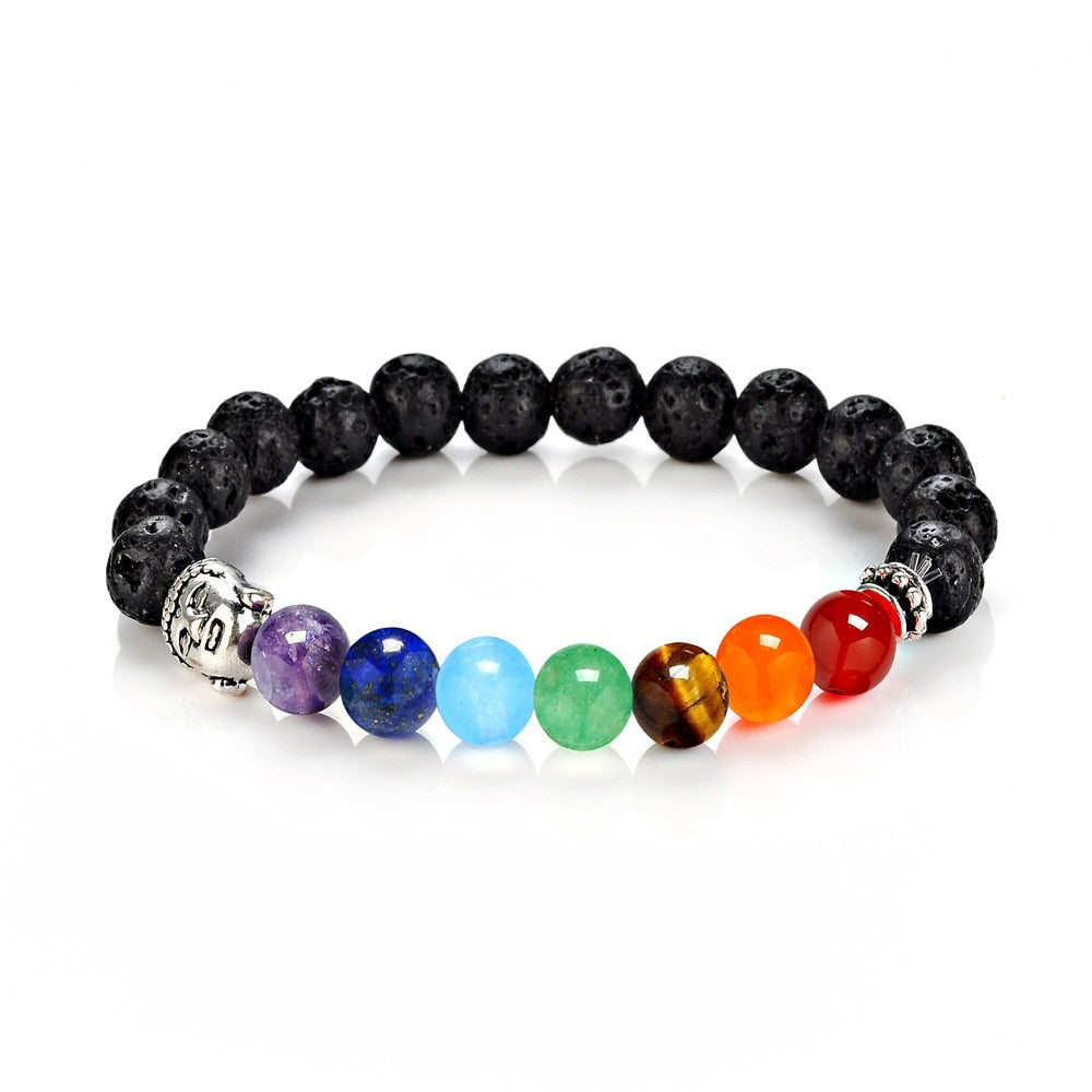 Buddha Bracelet Multicolor Natural Stones - Tiger Eye & Chakra Gemstones - 7.5 inch | Buddhive