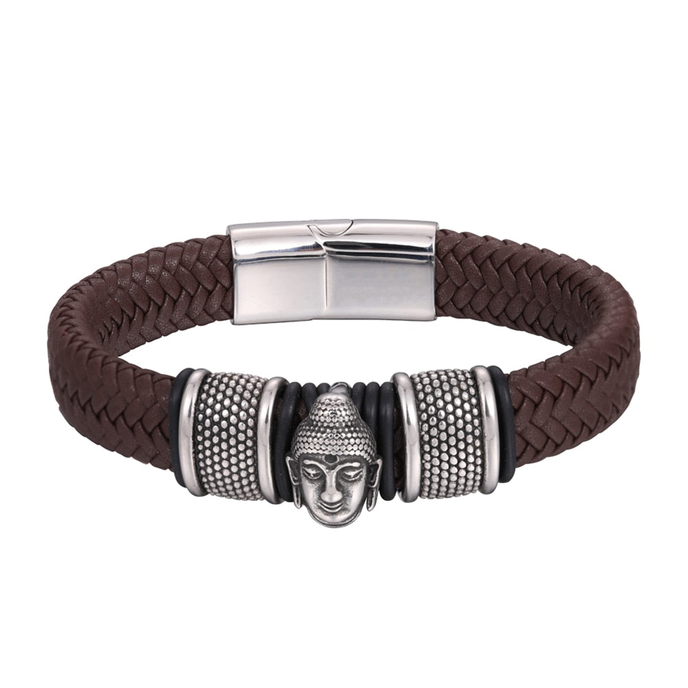 Buddha Leather Bracelet - Genuine Leather with Stainless Steel Clasp - 3 Colors & Sizes | Buddhive