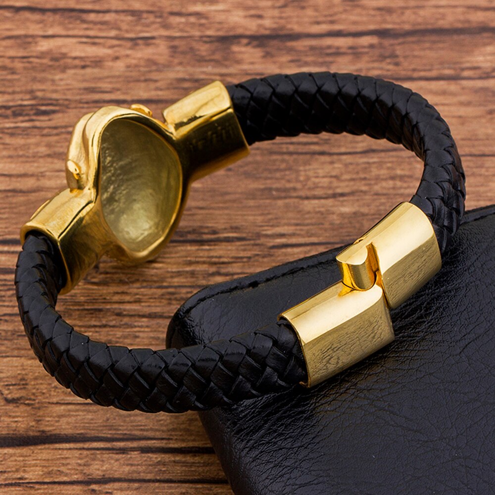 Gold Buddha Bracelet Stainless Steel & Leather - Men's Buddhist Jewelry | Buddhive