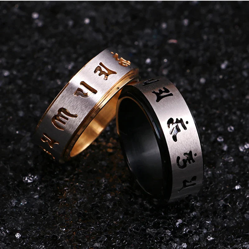 Buddhist Mantra Ring Titanium - 8mm Spinning Band for Men - Lead-Free Meditation Jewelry | Buddhive