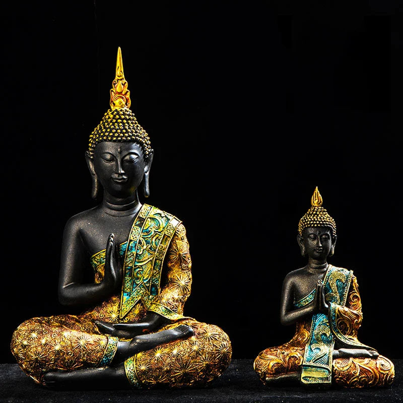 Thai Buddha Statue - Hand-Painted Black & Gold Resin - Traditional Thailand Style | Buddhive