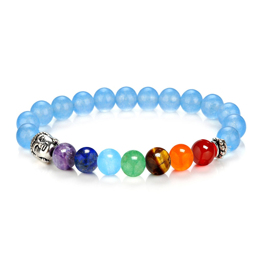 Buddha Bracelet Multicolor Natural Stones - Tiger Eye & Chakra Gemstones - 7.5 inch | Buddhive