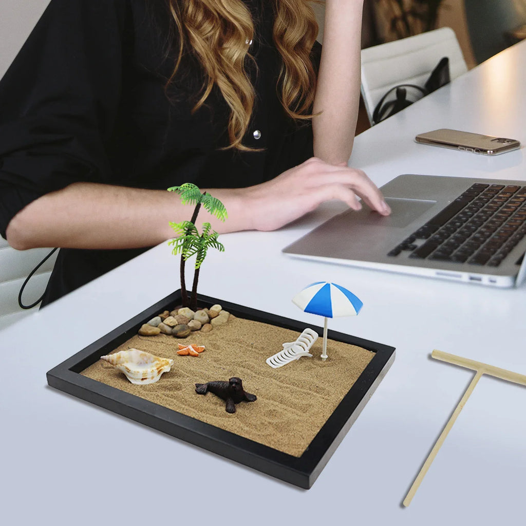 Mini Zen Garden Desktop Kit - Japanese Sand Garden with Accessories (8.5x7x0.5in) | Buddhive