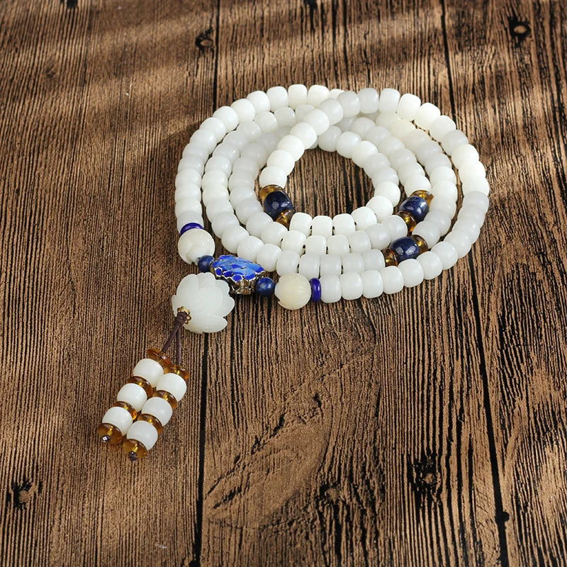 Tibetan Mala Beads White Stone 108 Prayer Beads - Meditation & Mantra Practice | Buddhive
