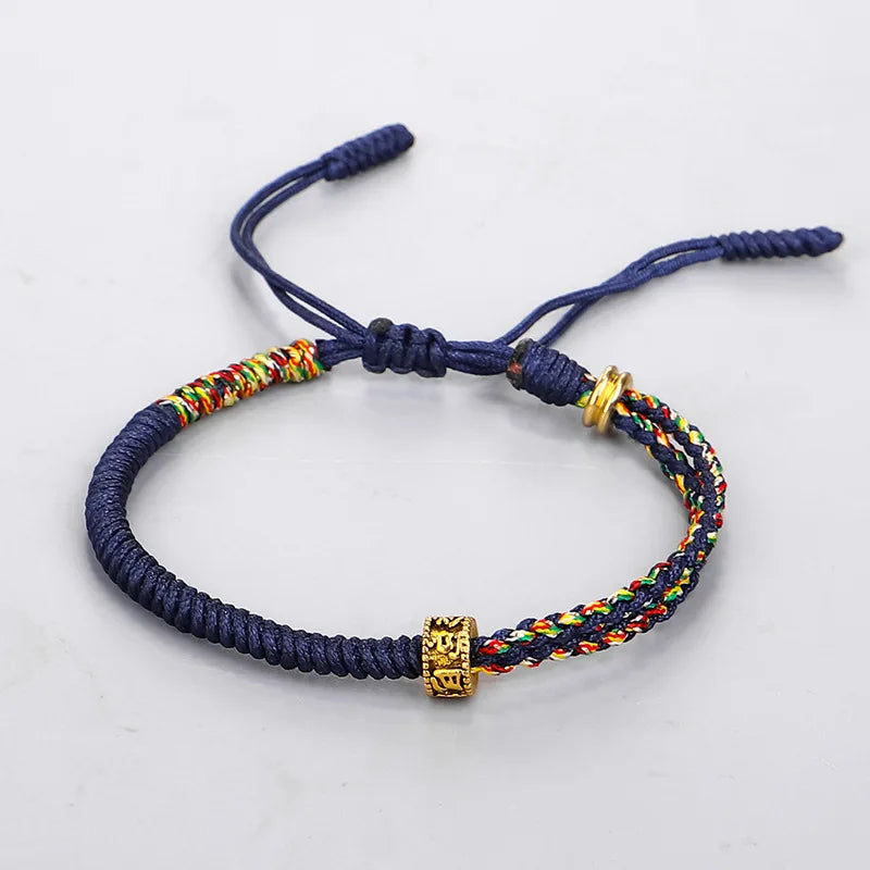 Tibetan Buddhist Monk Bracelet - Handwoven Black & Yellow Cotton Rope | Buddhive