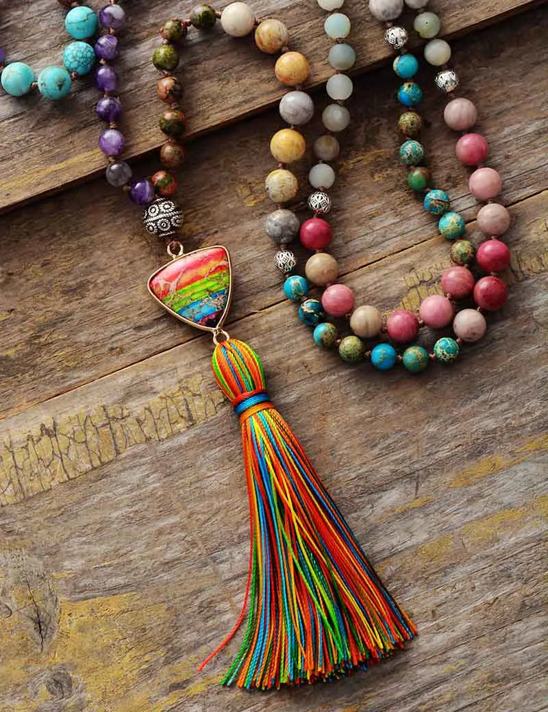 Mala Beads 108 Tibetan Multi-Stone Natural Gemstone Prayer Necklace for Meditation | Buddhive