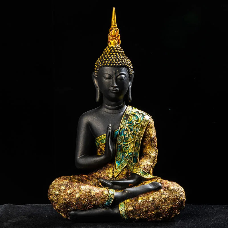Thai Buddha Statue - Hand-Painted Black & Gold Resin - Traditional Thailand Style | Buddhive