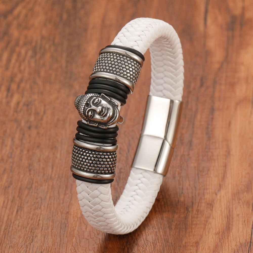 Buddha Leather Bracelet - Genuine Leather with Stainless Steel Clasp - 3 Colors & Sizes | Buddhive