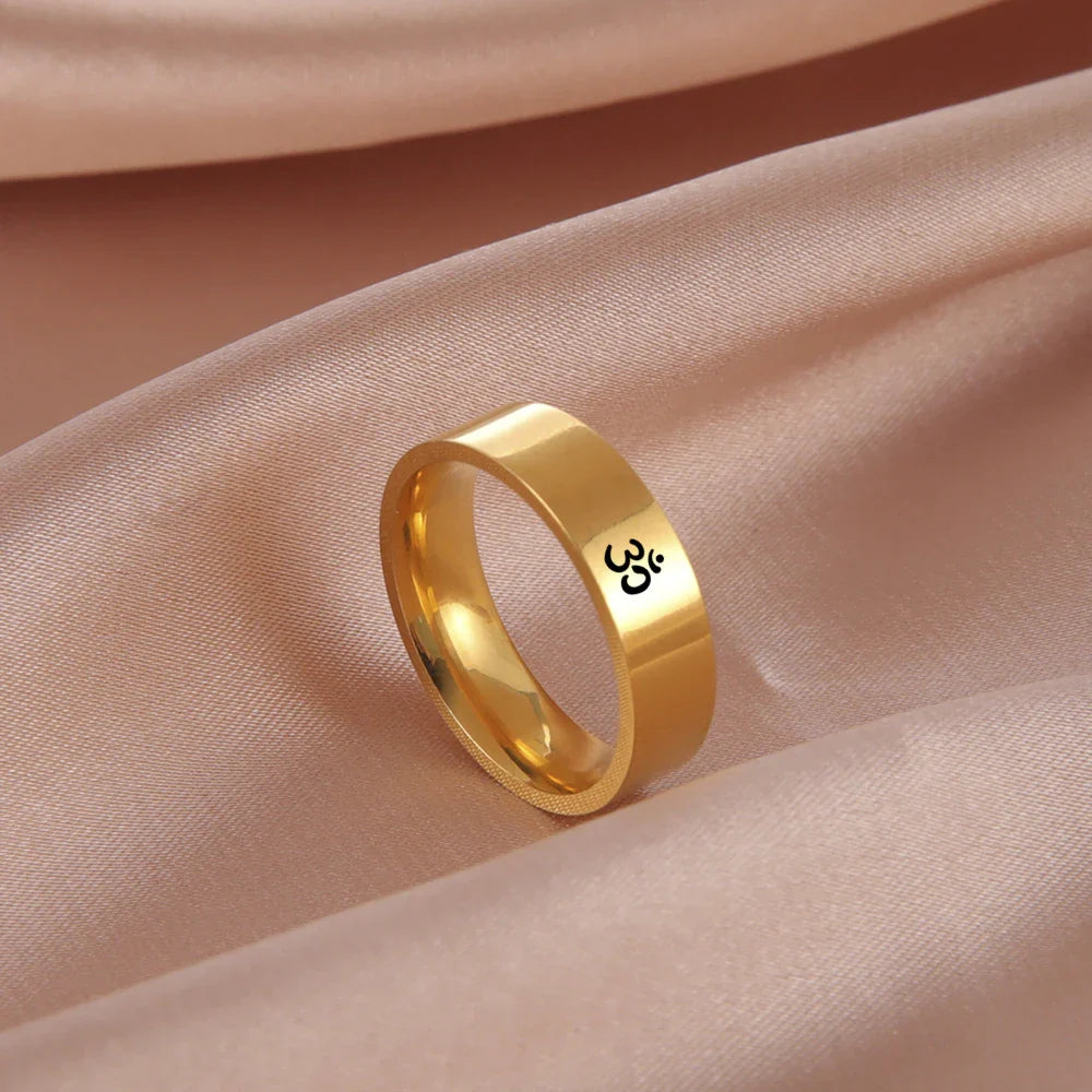 Om Ring Stainless Steel Buddhist Jewelry - Sacred Symbol Mantra Band | Buddhive